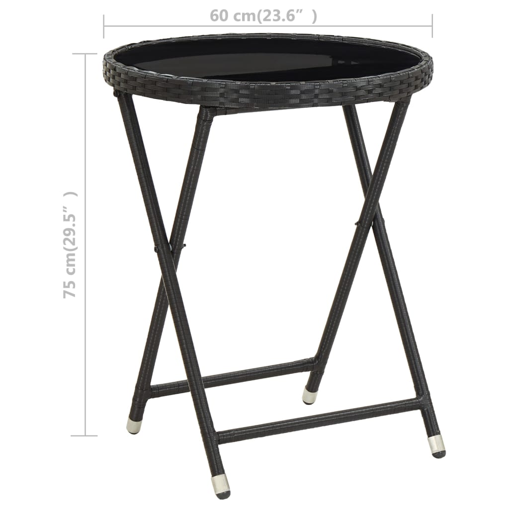 vidaXL ティーテーブル 60cm ポリラタン＆強化ガラス製 ブラック