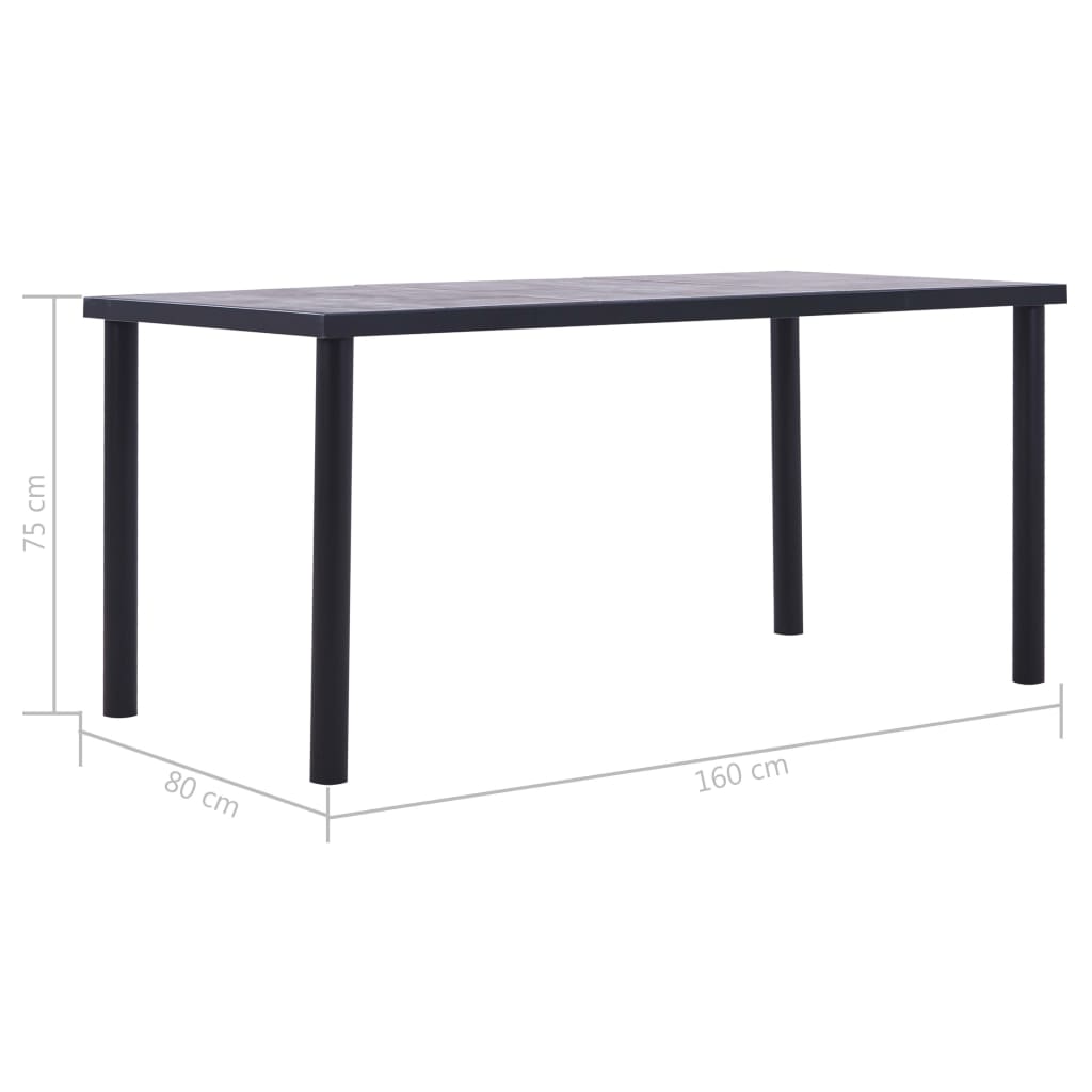 vidaXL ダイニングテーブル ブラック＆コンクリートグレー 160x80x75cm MDF製