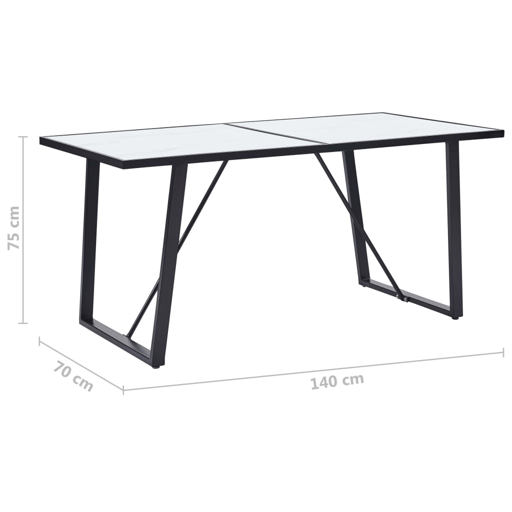 vidaXL ダイニングテーブル ホワイト 140x70x75cm 強化ガラス製