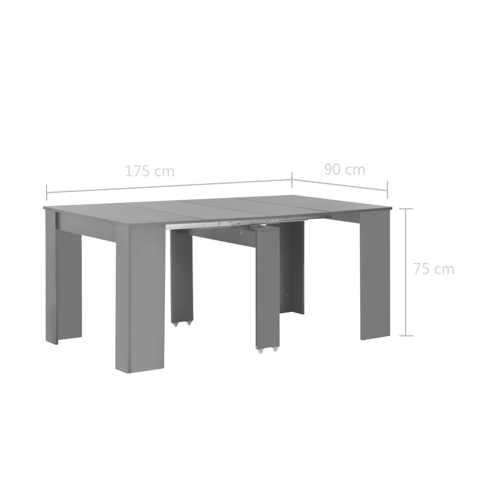 vidaXL 伸長式ダイニングテーブル ハイグロス グレー 175x90x75 cm