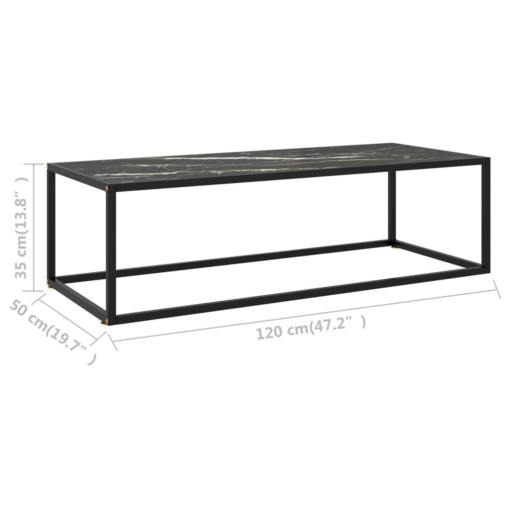 vidaXL コーヒーテーブル ブラック 120x50x35cm ブラック大理石ガラス製