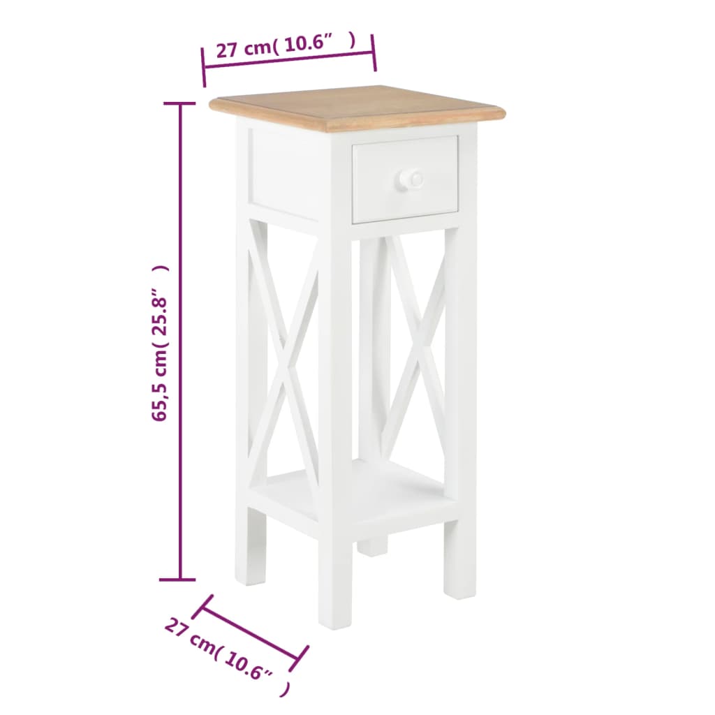 vidaXL サイドテーブル 27x27x65.5cm 木製 ホワイト