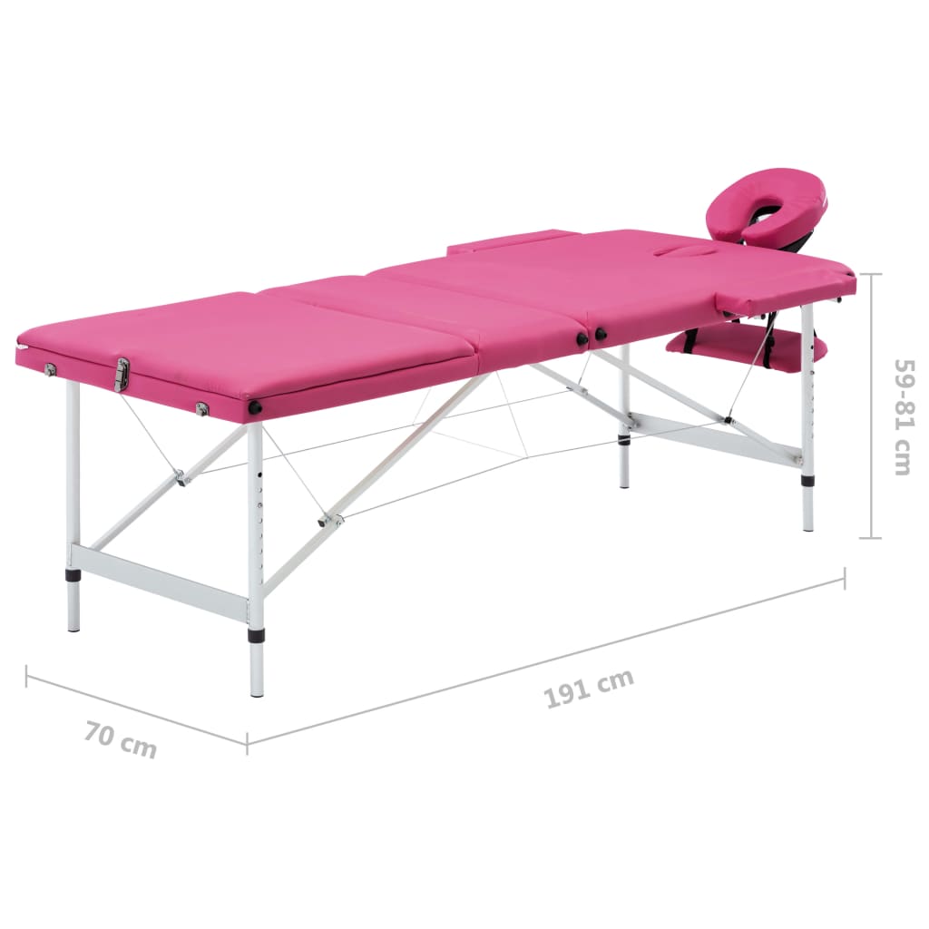 vidaXL 折りたたみ式マッサージテーブル 三つ折り アルミ製 ピンク