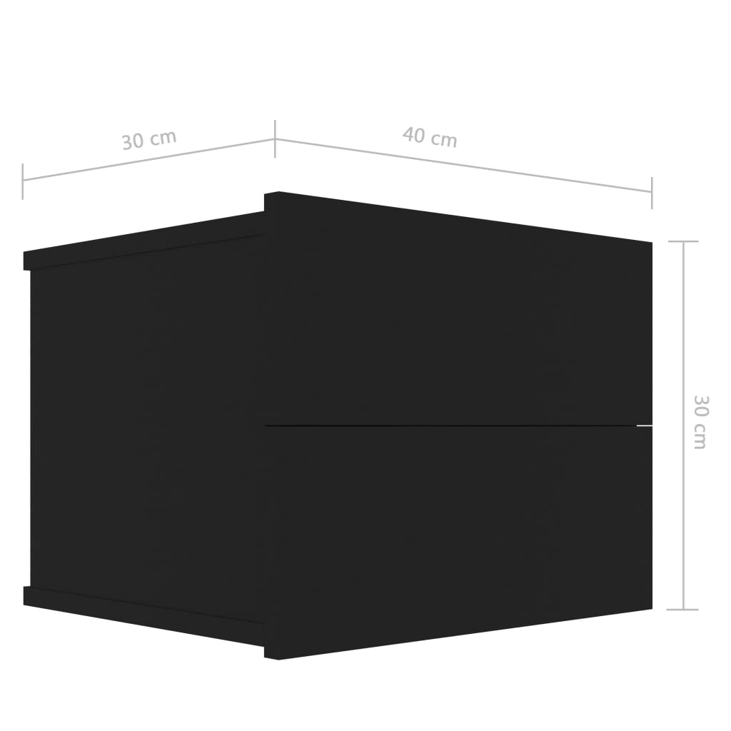 vidaXL ベッドサイドキャビネット 2個 黒色 40x30x30cm パーティクルボード
