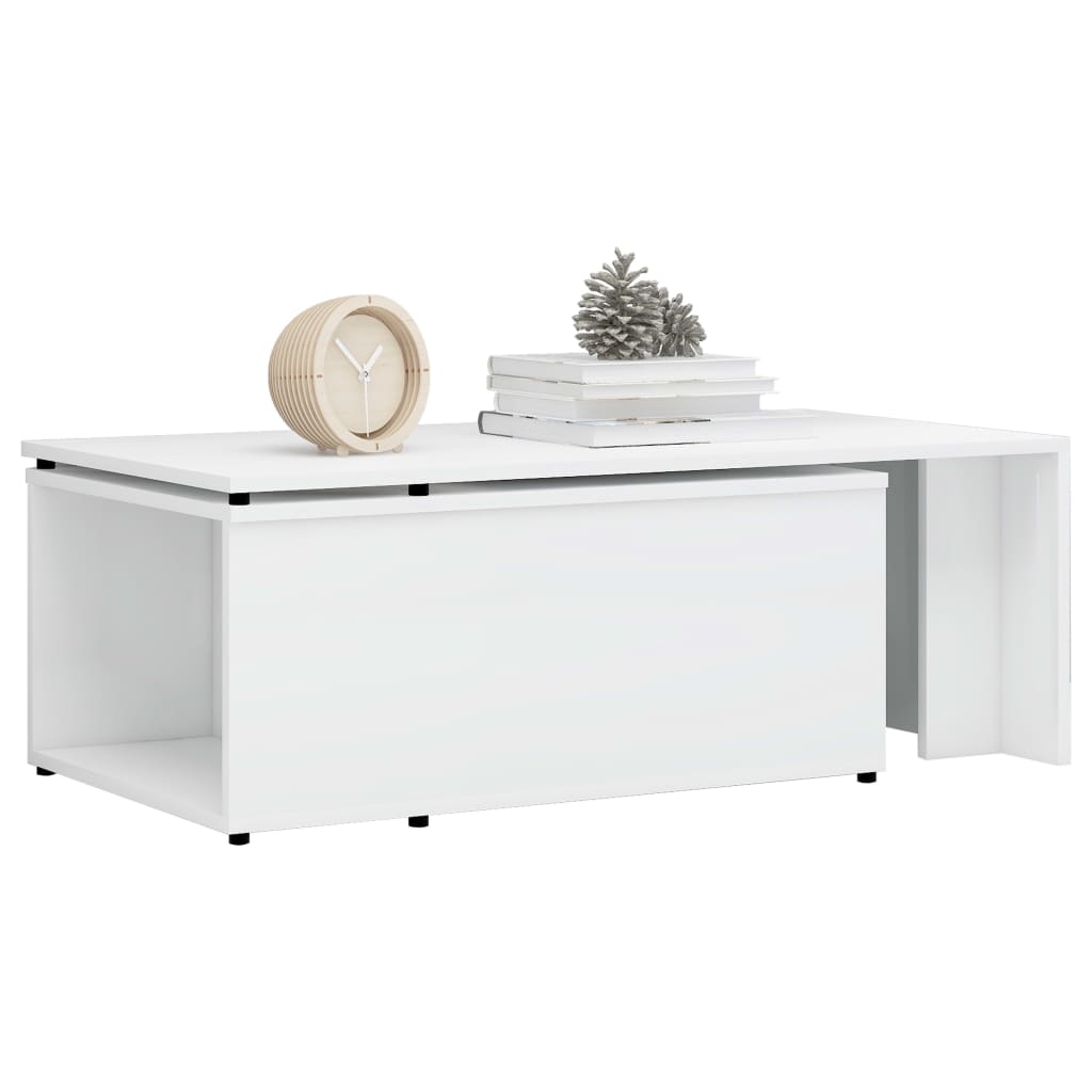 vidaXL コーヒーテーブル ハイグロスホワイト 150x50x35cm パーティクルボード