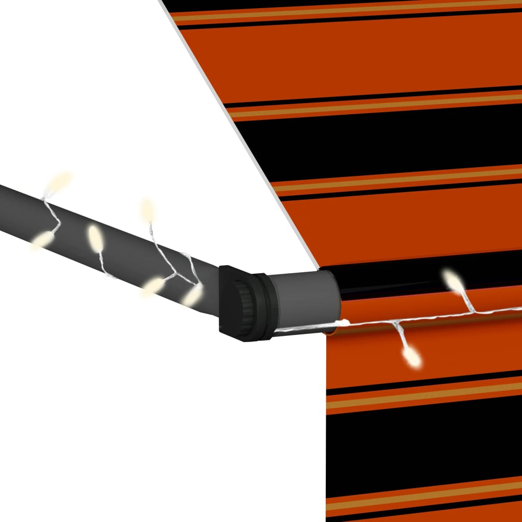 vidaXL 手動引き込み式オーニング LEDライト付き 150cm オレンジ＆ブラウン
