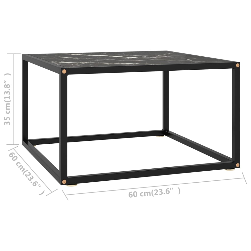 vidaXL コーヒーテーブル ブラック 60x60x35cm ブラック大理石ガラス製