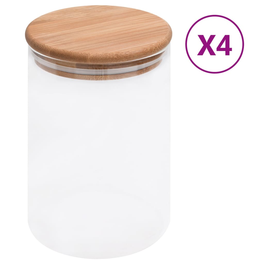 vidaXL 保存用ガラス瓶 竹製ふた付き 4点 800 ml