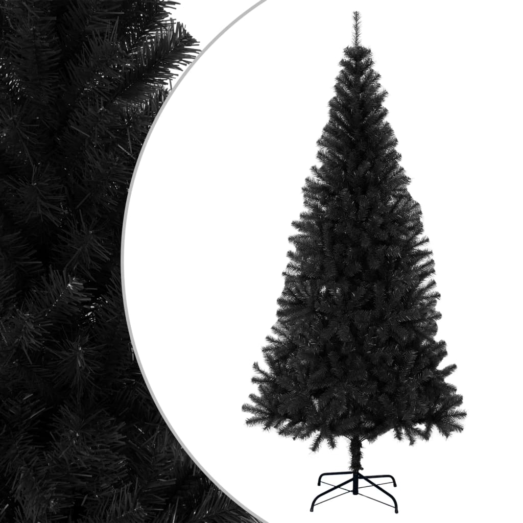 vidaXL フェイククリスマスツリー スタンド付 ブラック 210cm PVC製