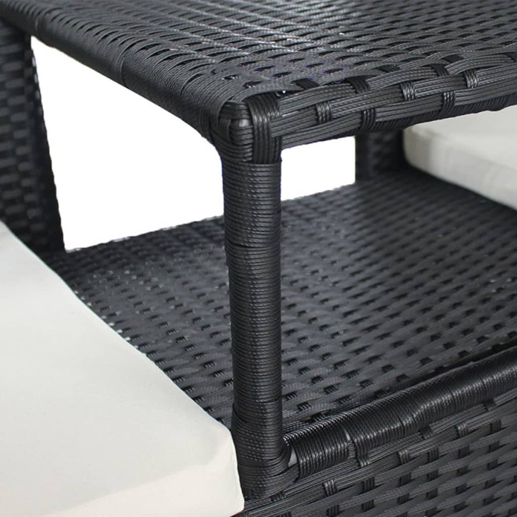 vidaXL 2人掛けガーデンソファ ティーテーブル付き ポリラタン製 ブラック