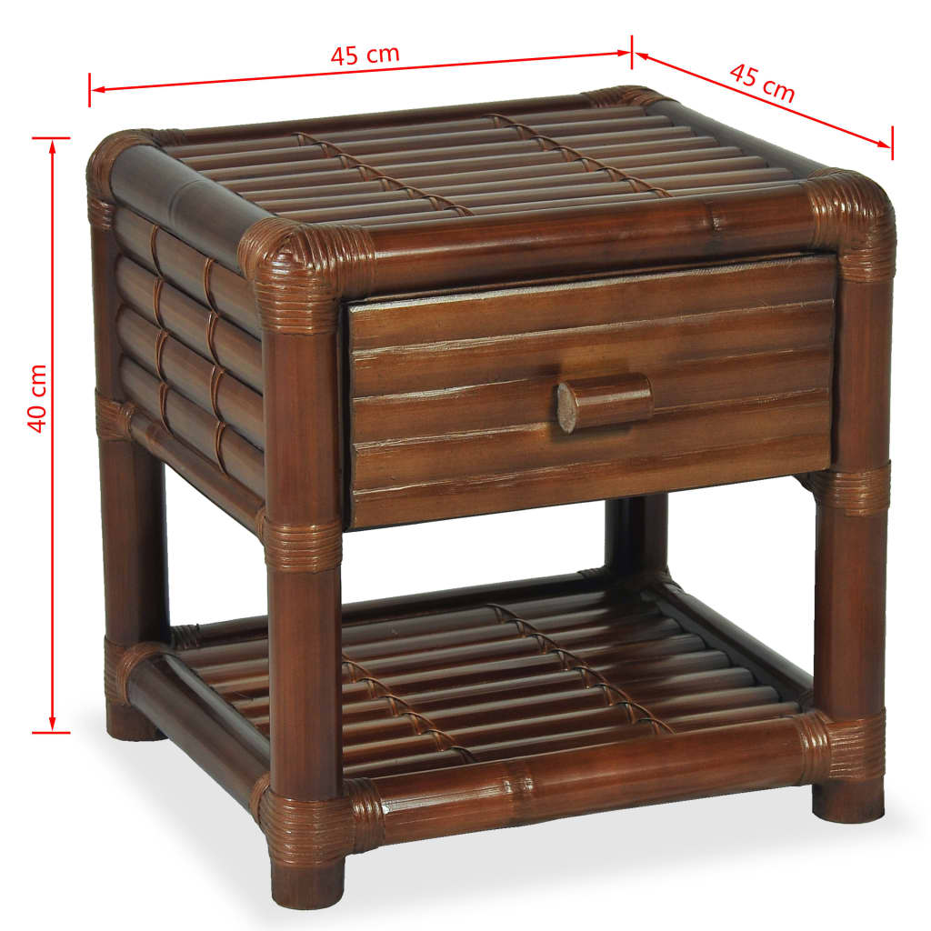 vidaXL ベッドサイドテーブル 45x450x40cm 竹製 ダークブラウン