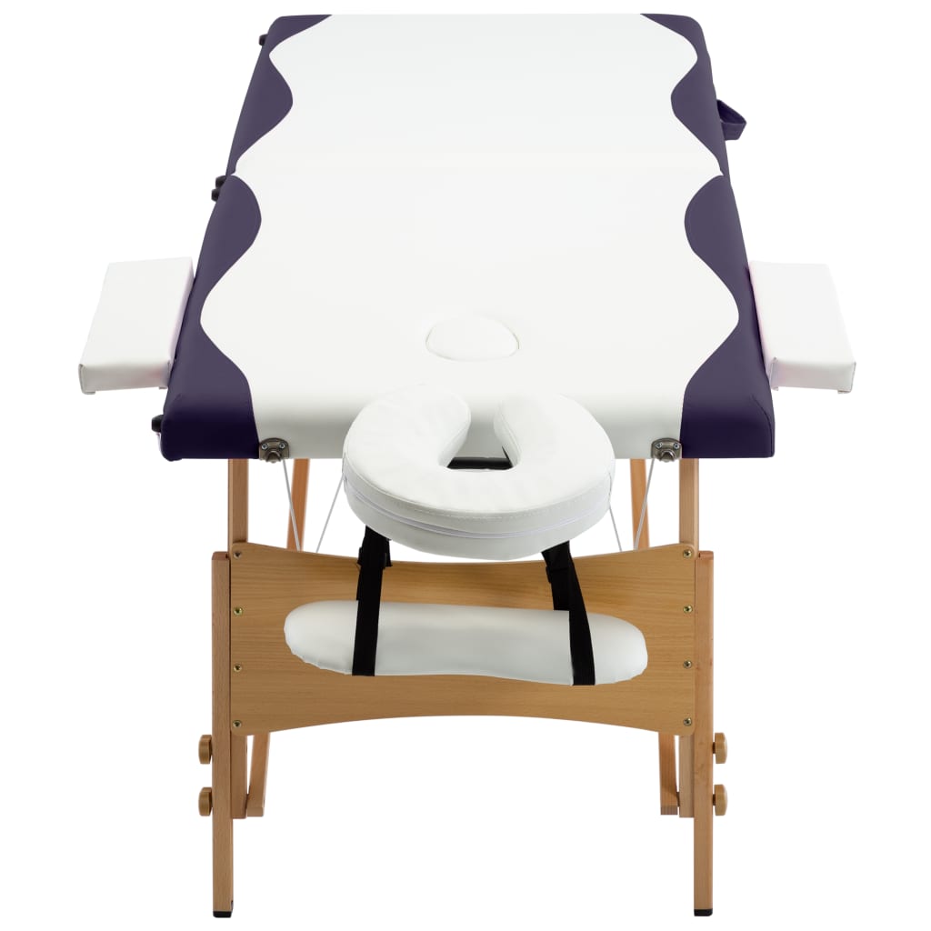 vidaXL 折りたたみ式マッサージテーブル 二つ折り 木製 ホワイト＆パープル