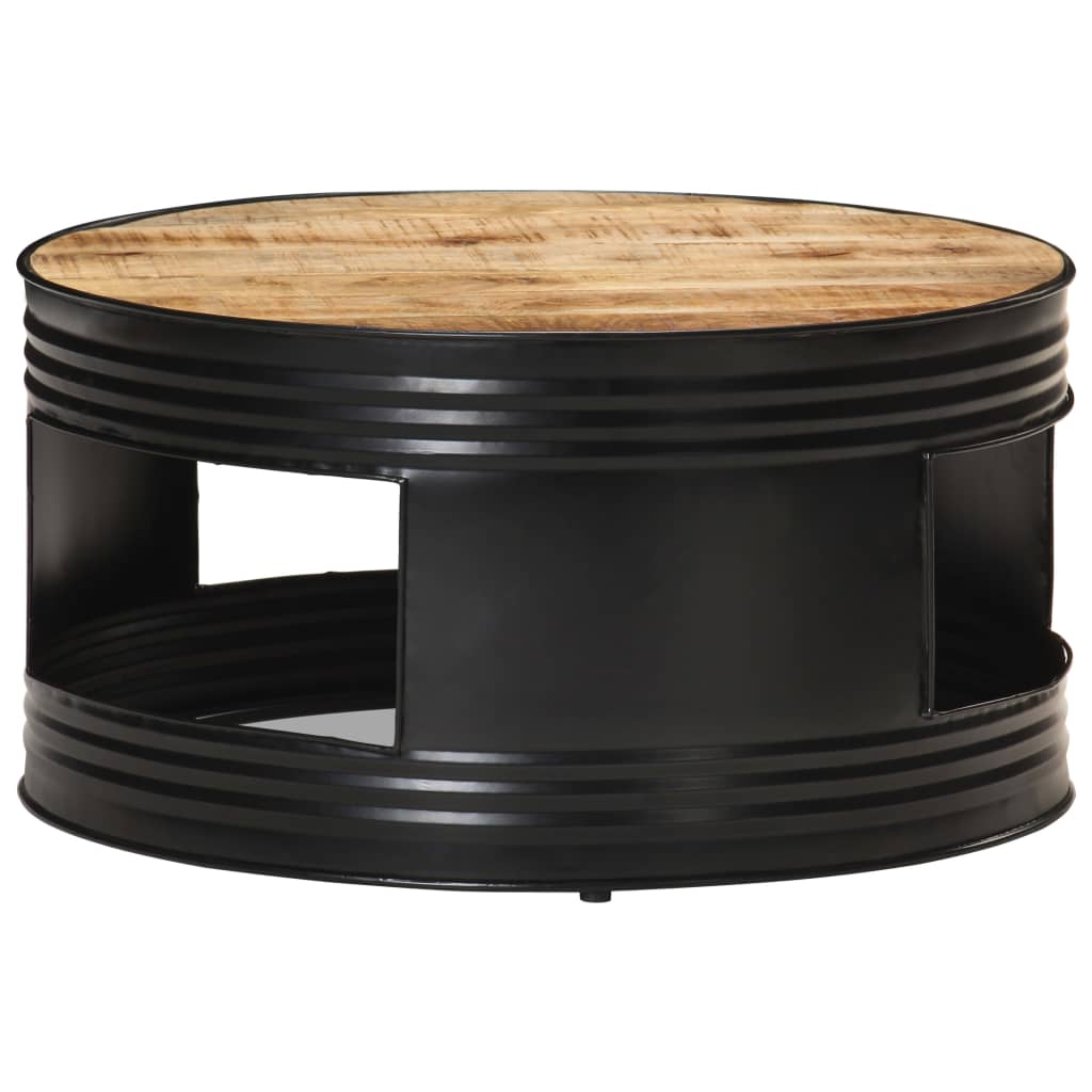 vidaXL コーヒーテーブル ブラック 68x68x36cm マンゴー無垢材 (粗目)