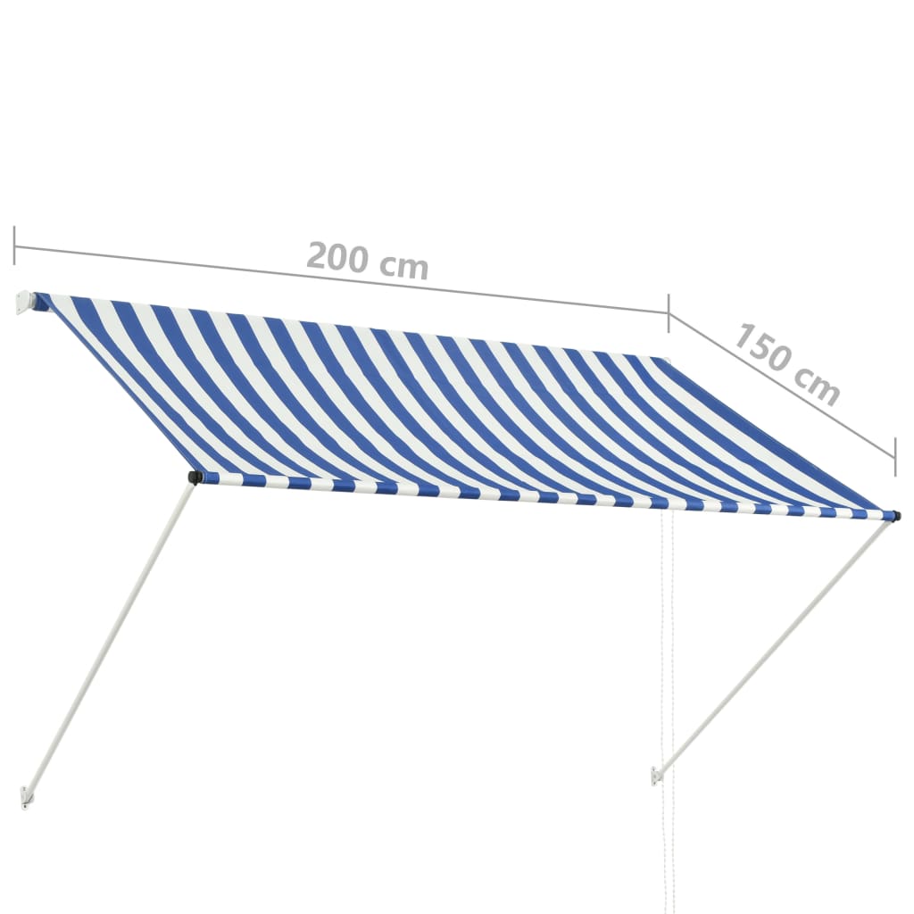 vidaXL 引き込み式オーニング 200x150cm ブルー＆ホワイト