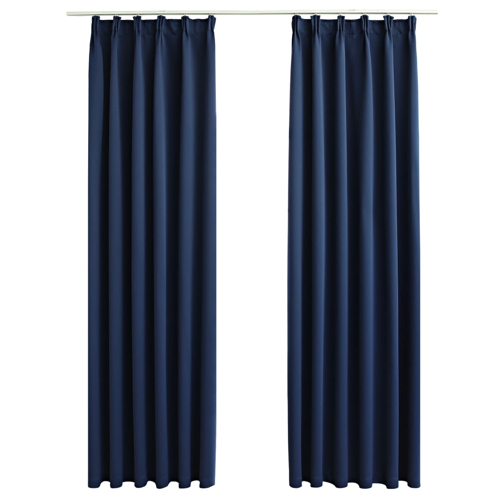 vidaXL 遮光カーテン 2面タイプ 140x175cm フック付き ブルー