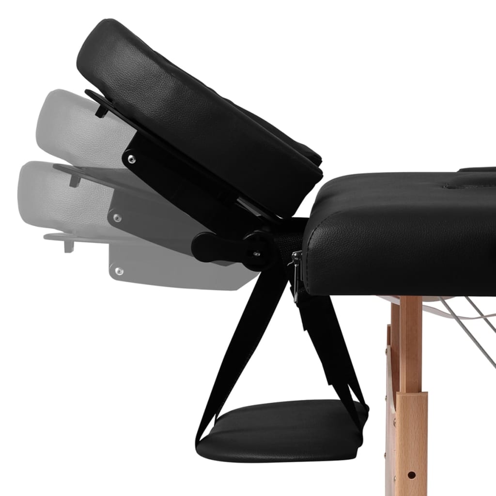 vidaXL 折りたたみ式マッサージテーブル 三つ折り 木製フレーム付き ブラック
