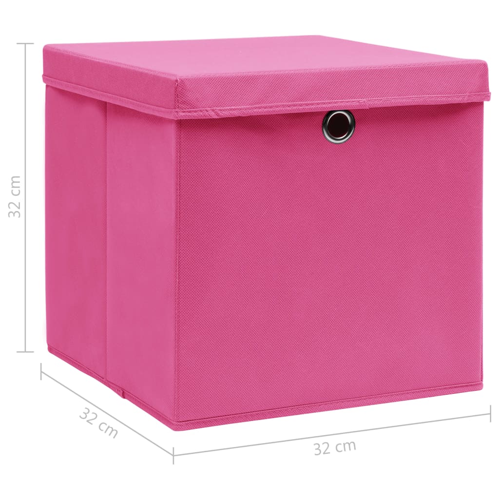 vidaXL 収納ボックス ふた付き 10点 布製 32x32x32cm ピンク