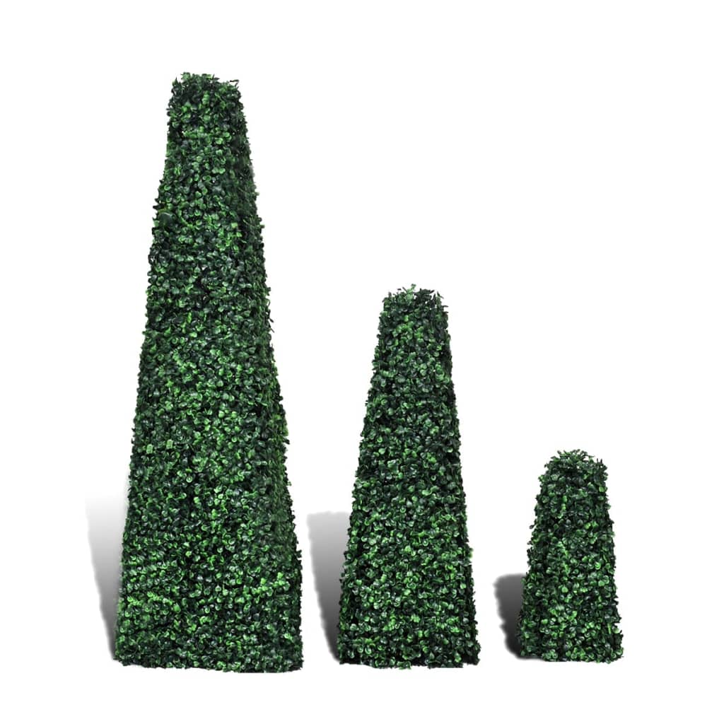 vidaXL 人工観葉植物 ツゲの木 ピラミッド型 トピアリー 3点セット