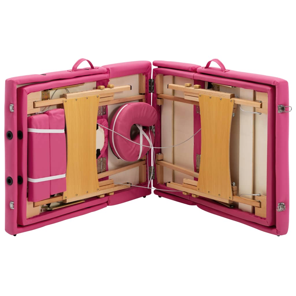 vidaXL 折りたたみ式マッサージテーブル 四つ折り 木製 ピンク