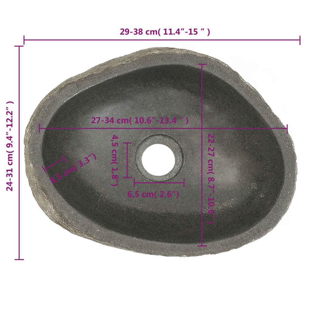 vidaXL 洗面器 30-37cm リバーストーン 卵形