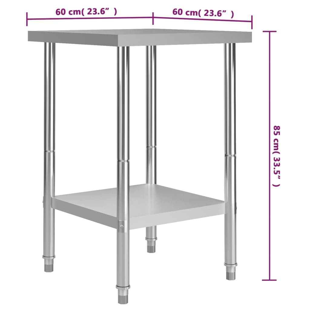 vidaXL キッチンワークテーブル 60x60x85 cm ステンレススチール