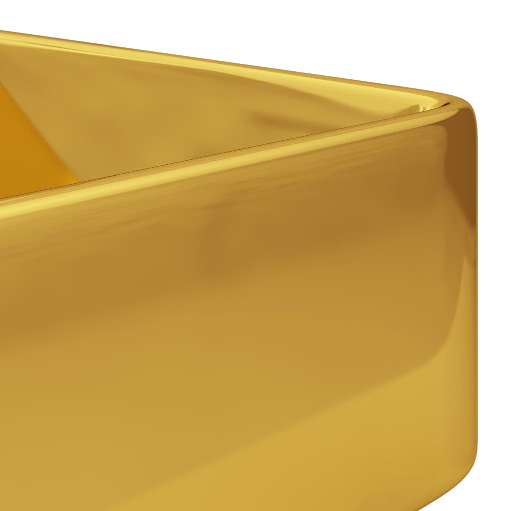 vidaXL 洗面器 蛇口穴付き 48x37x13.5cm 陶器製 ゴールド
