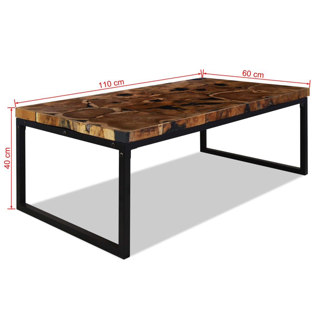 vidaXL コーヒーテーブル チーク材 樹脂 110x60x40cm