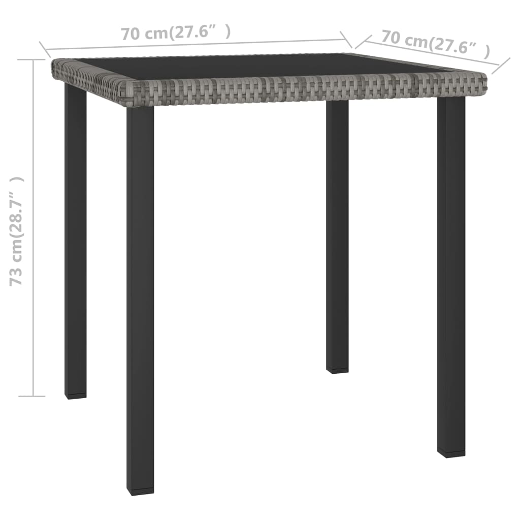 vidaXL ガーデンダイニングテーブル 70x70x73cm ポリラタン製 グレー