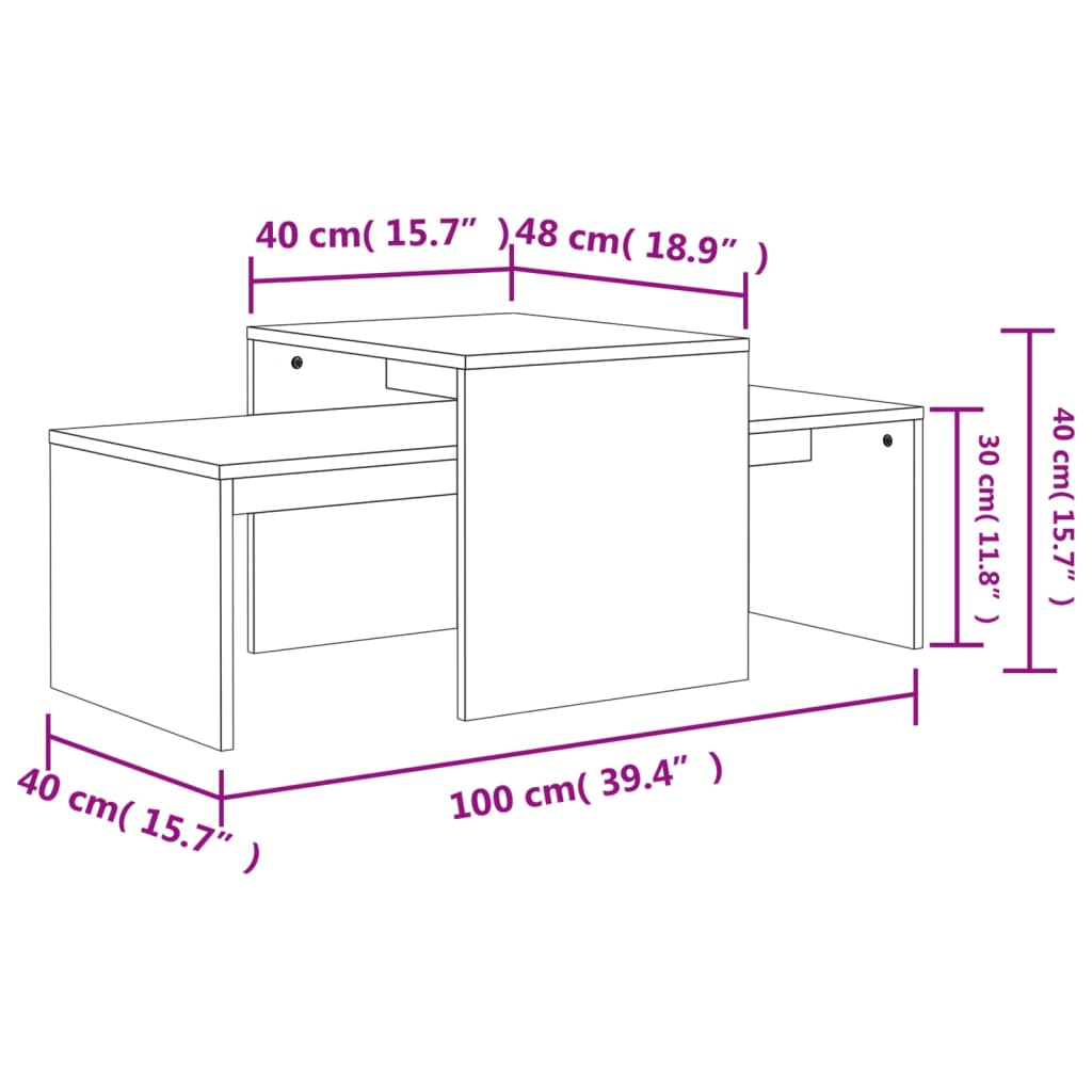 vidaXL コーヒーテーブルセット ソノマオーク 100x48x40cm パーティクルボード