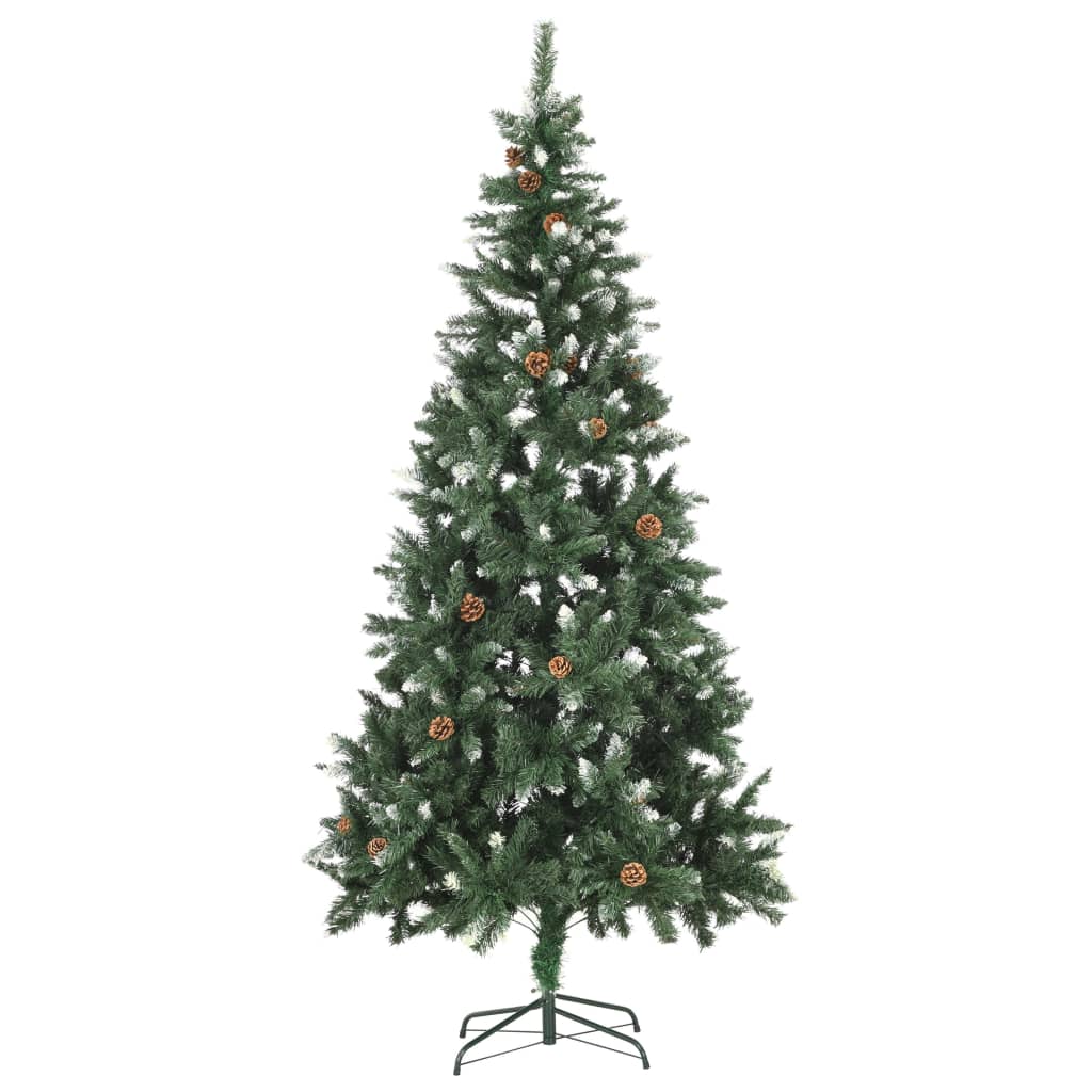 vidaXL フェイククリスマスツリー 松ぼっくり＆ホワイトグリッター付き 210cm