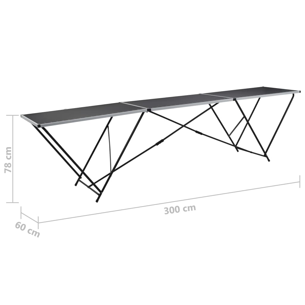vidaXL 折りたたみ式貼り付けテーブル 300x60x78cm 中質繊維板およびアルミニウム