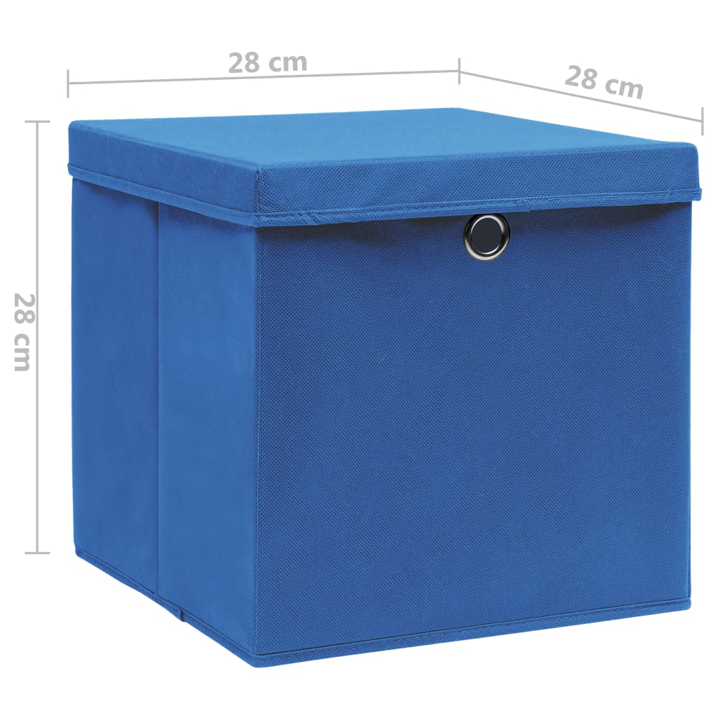 vidaXL 収納ボックス ふた付き 4点 28x28x28cm ブルー