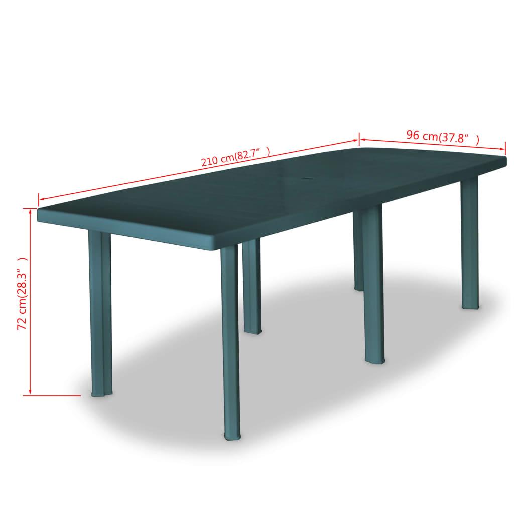 vidaXL ガーデンテーブル グリーン 210x96x72cm プラスチック製