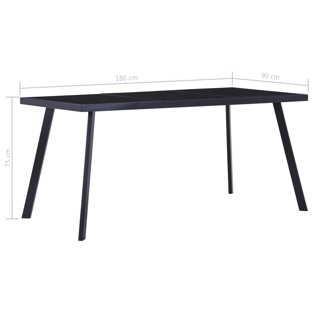 vidaXL ダイニングテーブル ブラック 180x90x75cm 強化ガラス製