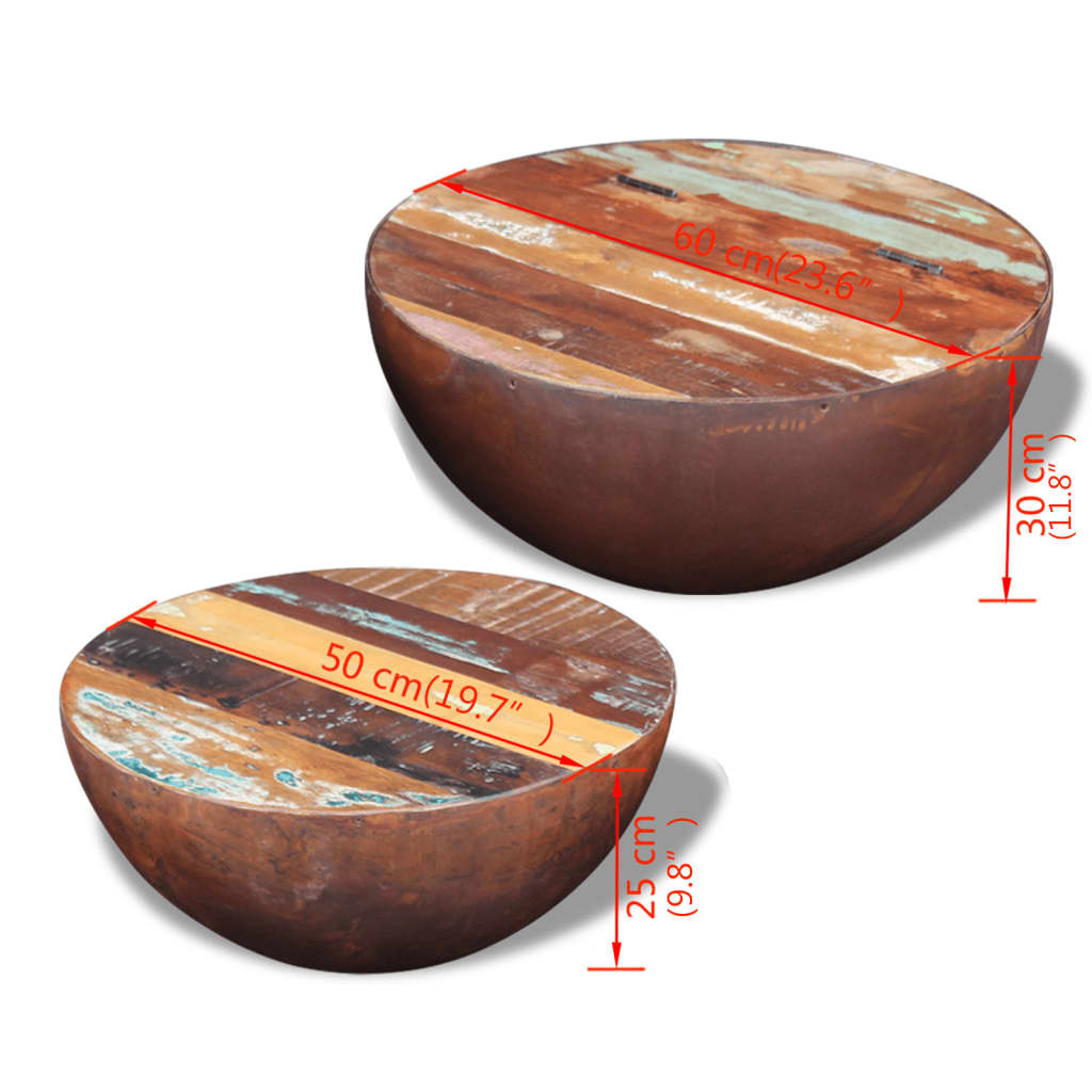 vidaXL コーヒーテーブルセット ボウル型 2点 無垢の再生木材