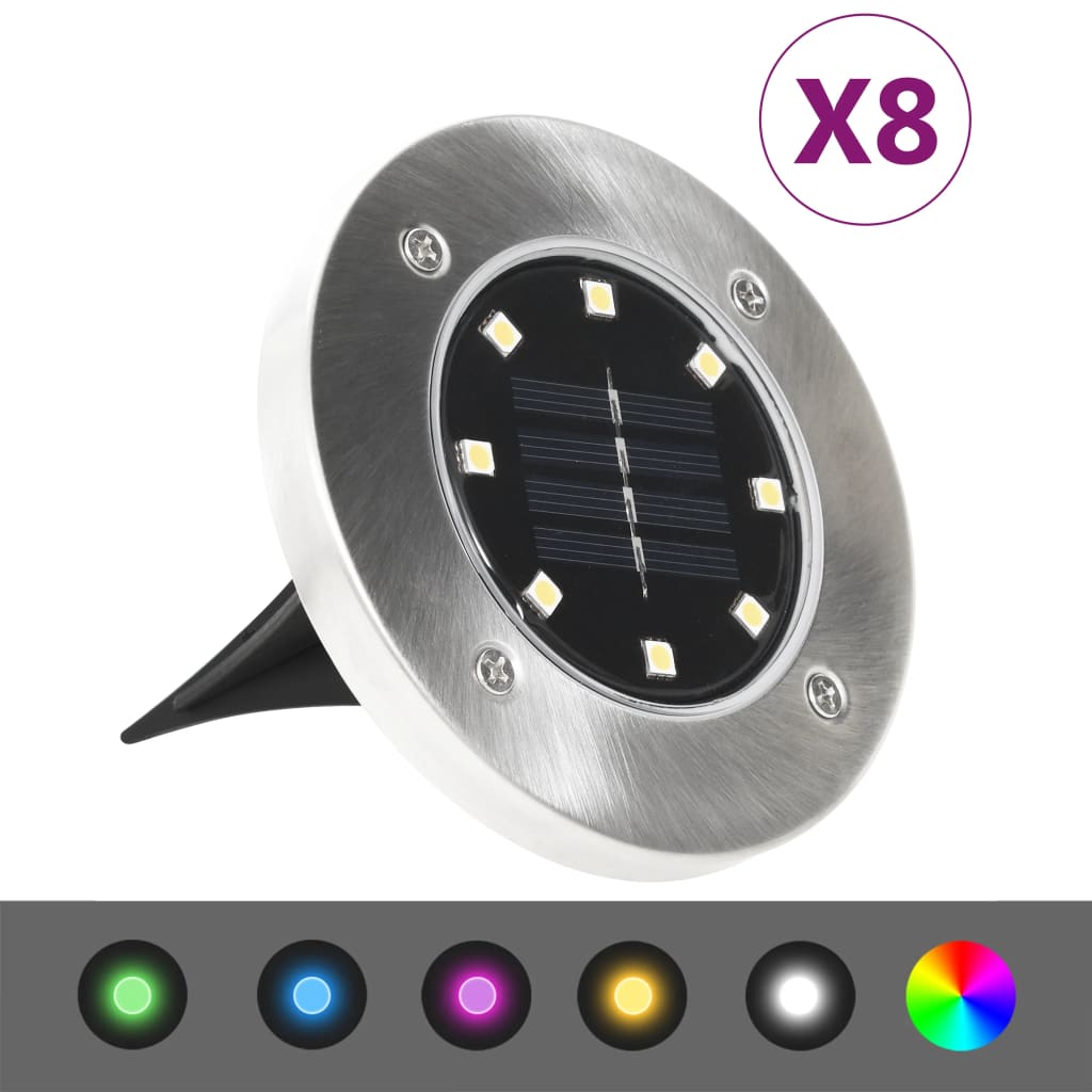 vidaXL 地中埋込型ソーラーライト 8点 LEDライト RGBカラー