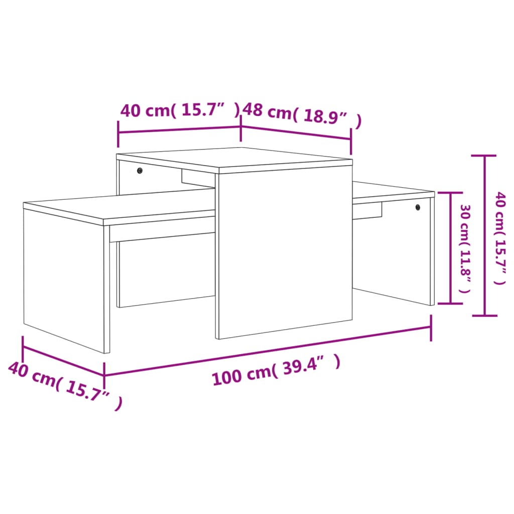 vidaXL コーヒーテーブルセット コンクリートグレー 100x48x40cm パーティクルボード