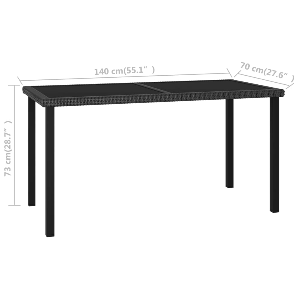 vidaXL ガーデンだイニングテーブル 140x70x73cm ポリラタン製 ブラック