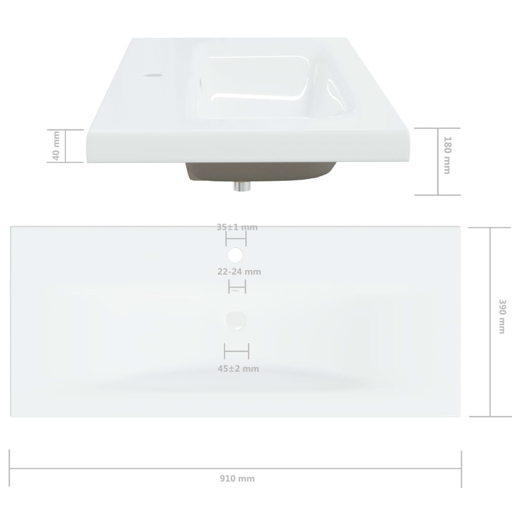 vidaXL ビルトイン洗面器（蛇口付） 91 x 39 x 18 cm セラミック製 ホワイト