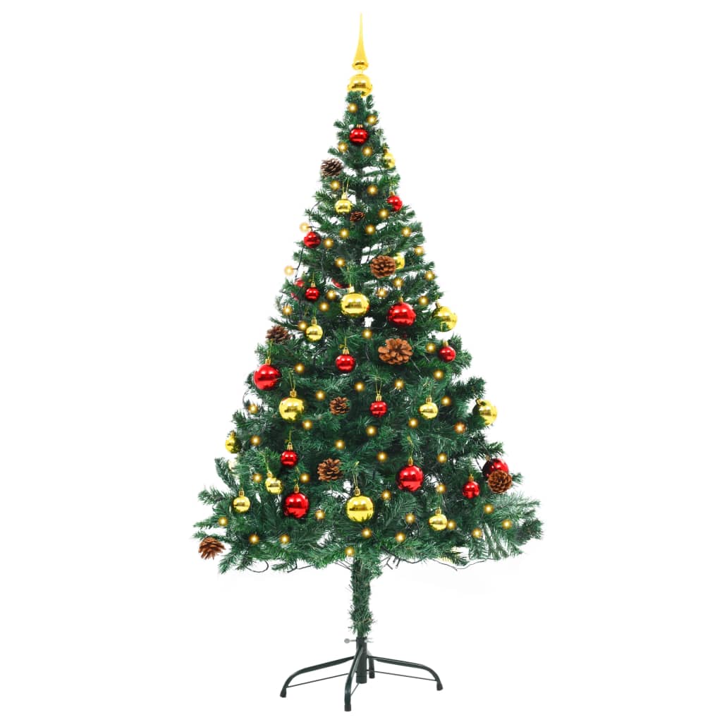 vidaXL 人工プレライトクリスマスツリー オーナメント付き グリーン 150cm