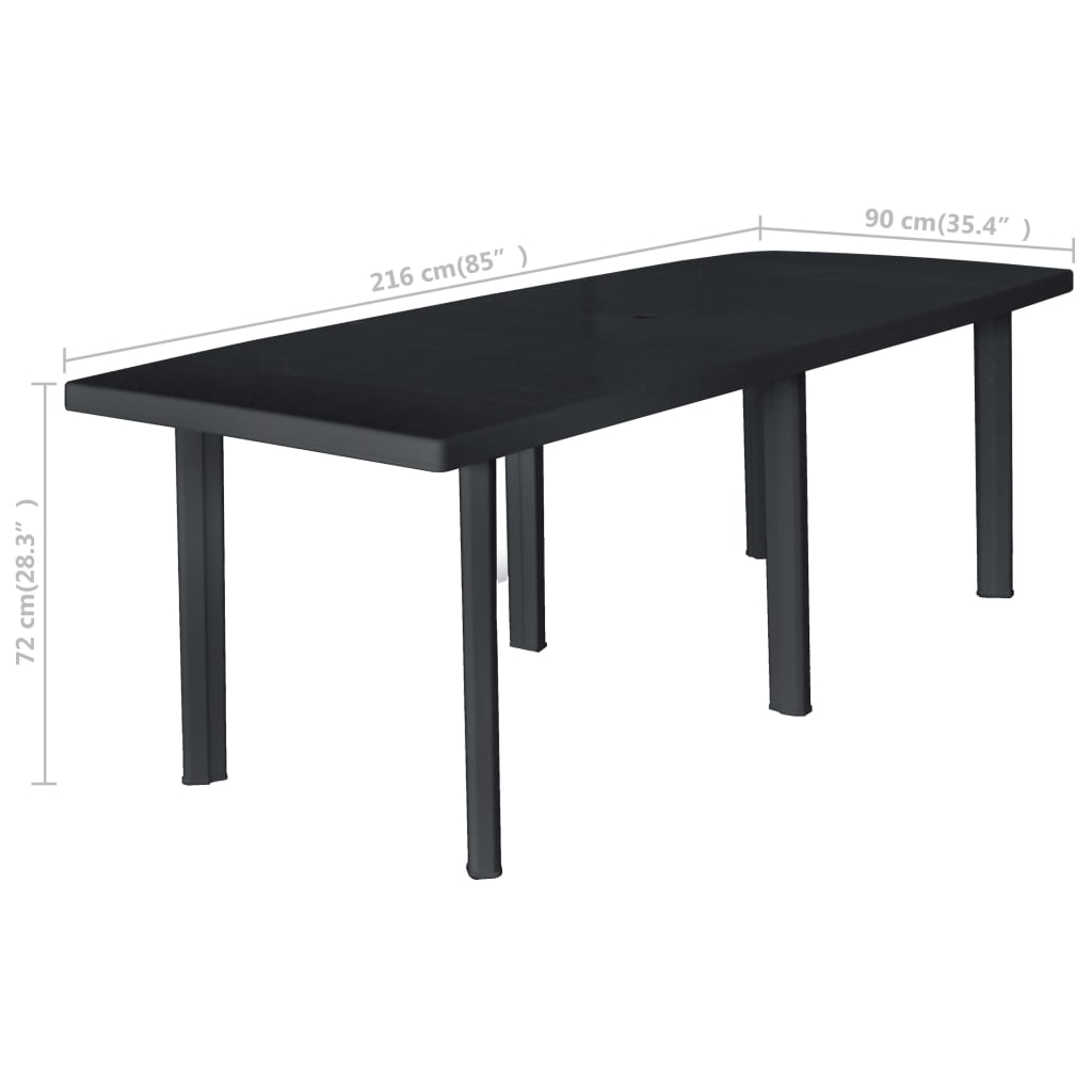 vidaXL ガーデンテーブル アントラシート 216x90x72cm プラスチック製