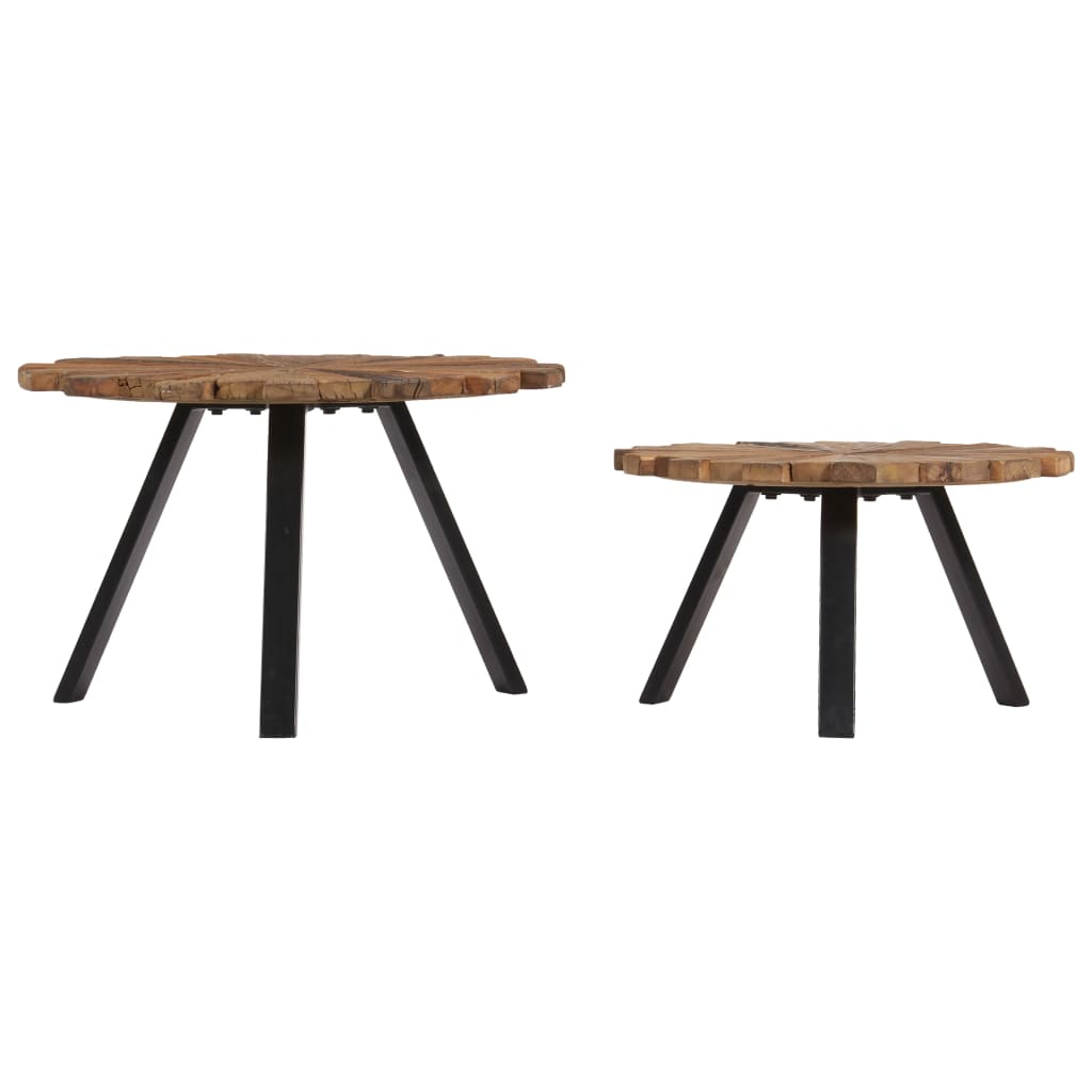 vidaXL コーヒーテーブル 2点 無垢の再生木材