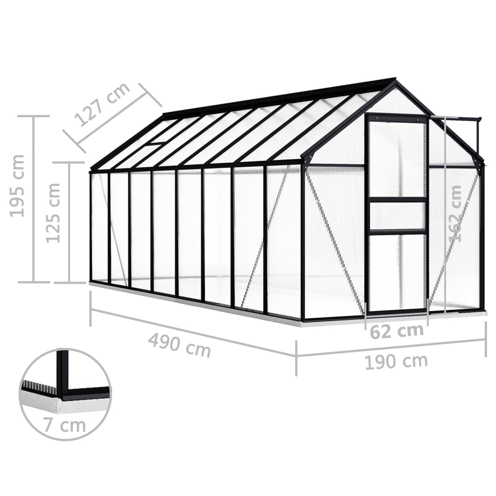 vidaXL 温室 ベースフレーム付き アントラシート アルミ製 9.31 m²