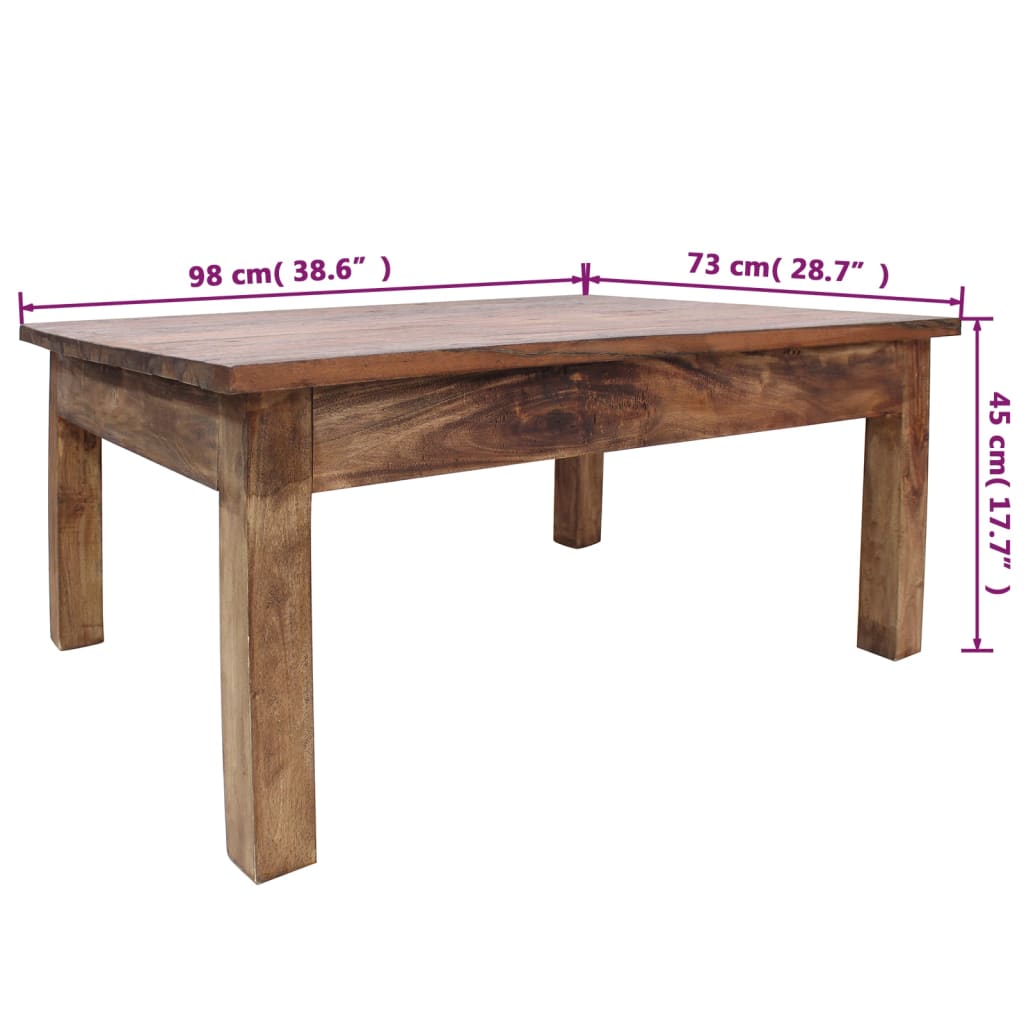 vidaXL コーヒーテーブル 無垢の再生木材 98x73x45 cm