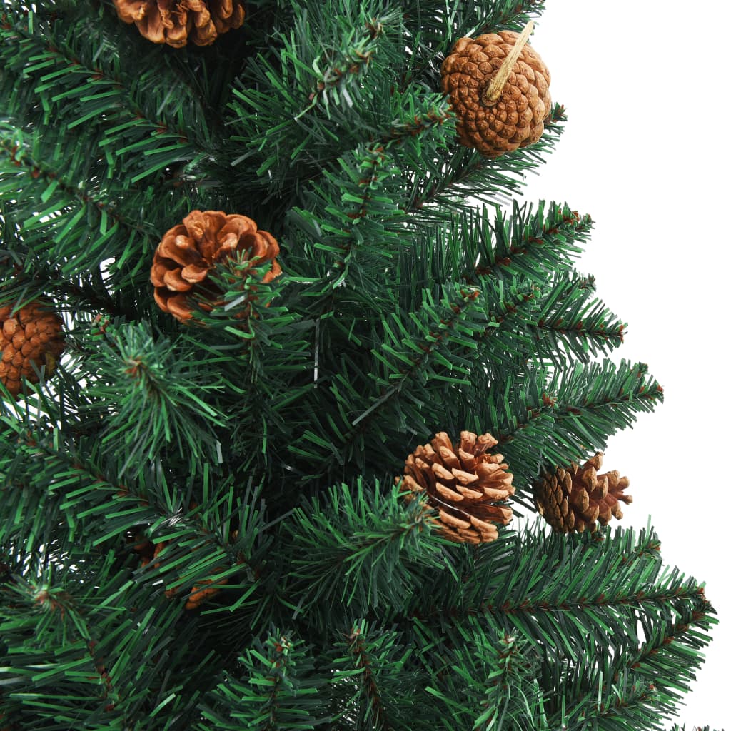 vidaXL スリム型 クリスマスツリー 天然木材＆松ぼっくり グリーン 180cm PVC製
