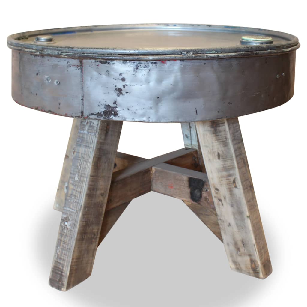 vidaXL コーヒーテーブル 無垢の再生木材 60x45cm シルバー