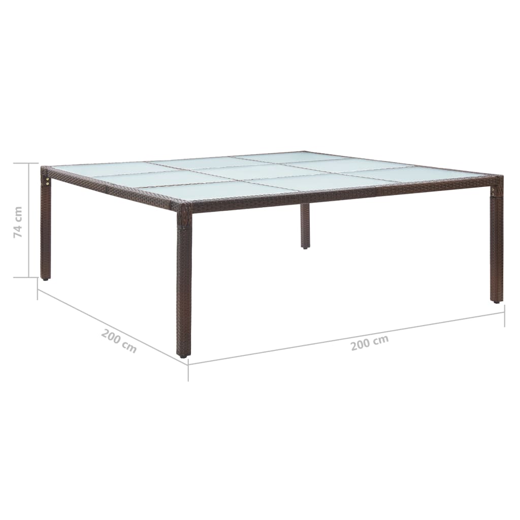 vidaXL ガーデンテーブル 200x200x74cm 合成ラタン製 ブラウン
