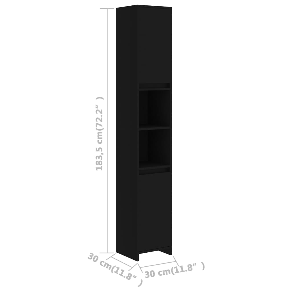 vidaXL バスルームキャビネット 黒色 30x30x183.5cm パーティクルボード