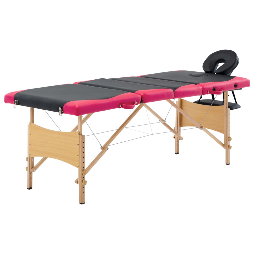 vidaXL 折りたたみ式マッサージテーブル 四つ折り 木製 ブラック＆ピンク