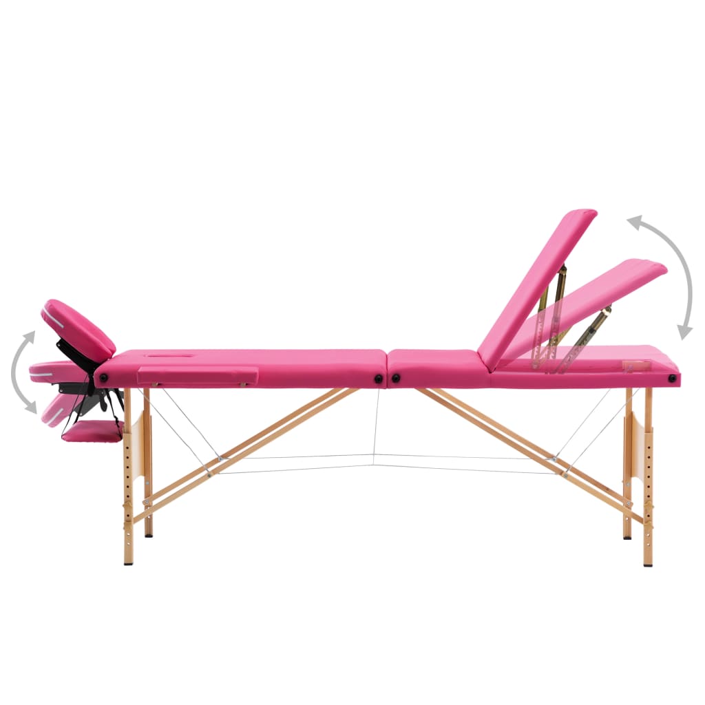 vidaXL 折りたたみ式マッサージテーブル 三つ折り 木製フレーム ピンク